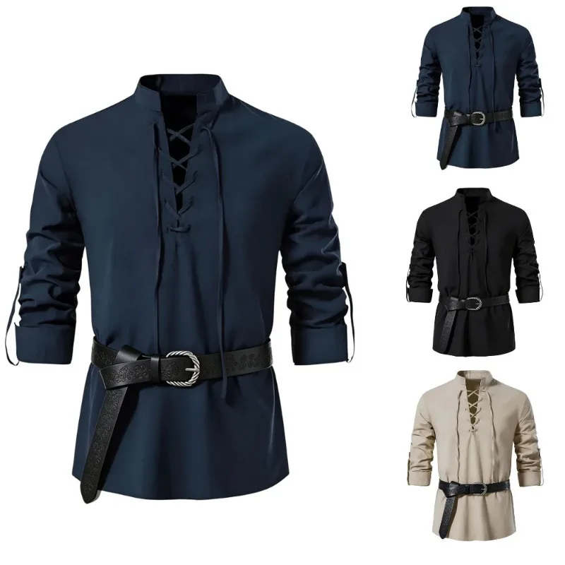 Men Medieval Viking Shirt Stan - огляд і ціна Medieval Gothic Lace Up Pirate Shirt