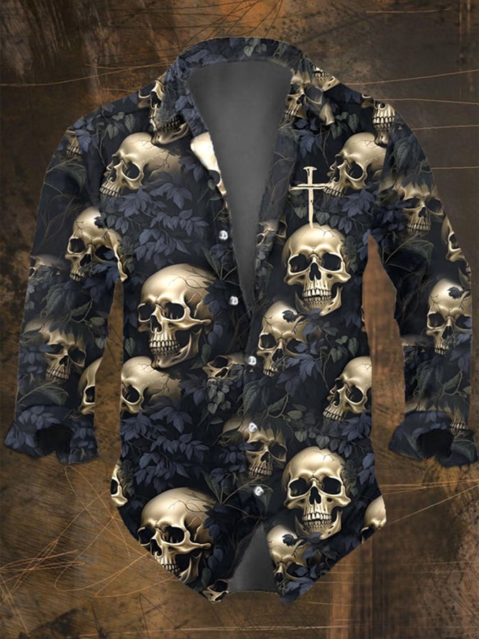 Halloween Men's Dark Skull Pri - огляд і ціна Vintage Hawaiian Floral Shirt